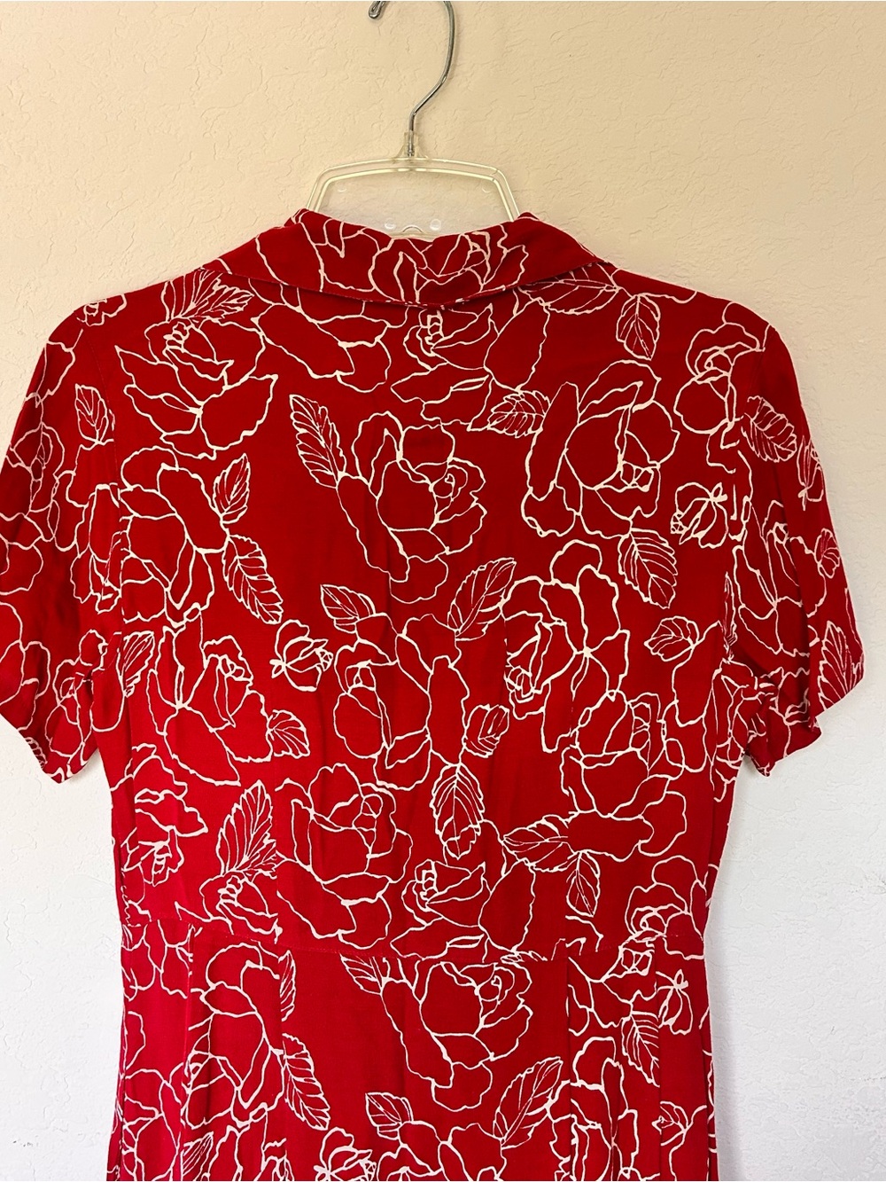 Vintage Eddie Bauer Red White Floral Button-Down Shirt Dress - Picture 4 of 7